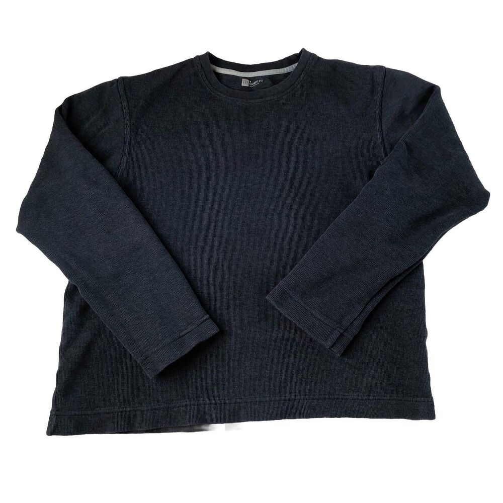 GAP Mens Classic Fit Blue Long Sleeve Thermal Ribbed Knit Top Size Small